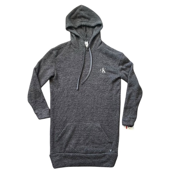NWT CALVIN KLEIN Cozy Grey Teddy Sherpa Hoodie Sweater Sleepwear Dress Size XS - Picture 1 of 7